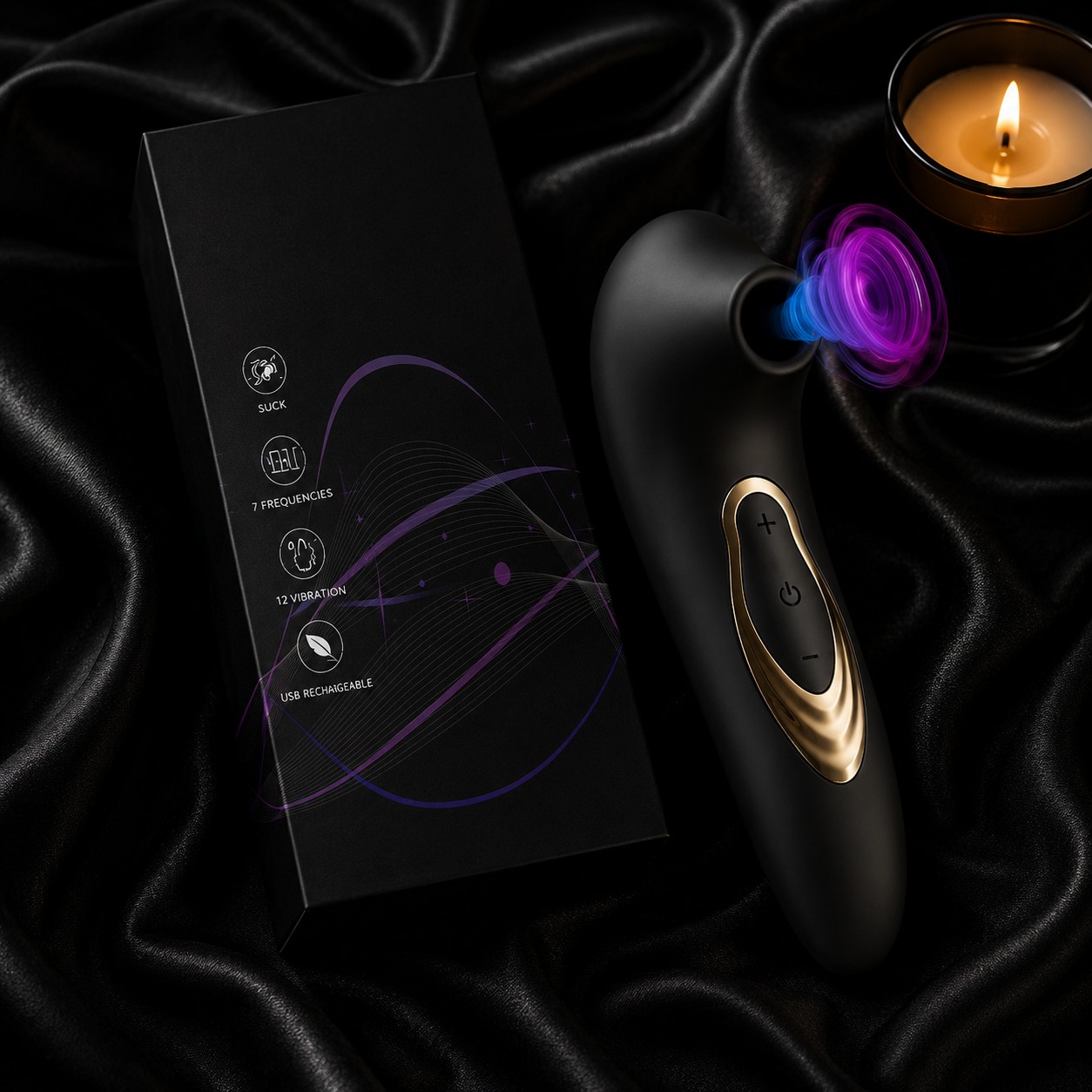 Air pulse clitoral stimulator in body-safe silicone with 7 modes and 12 intensity levels, waterproof